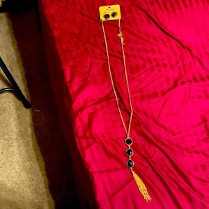 Long Necklace earrings set black and gold. Never worn.